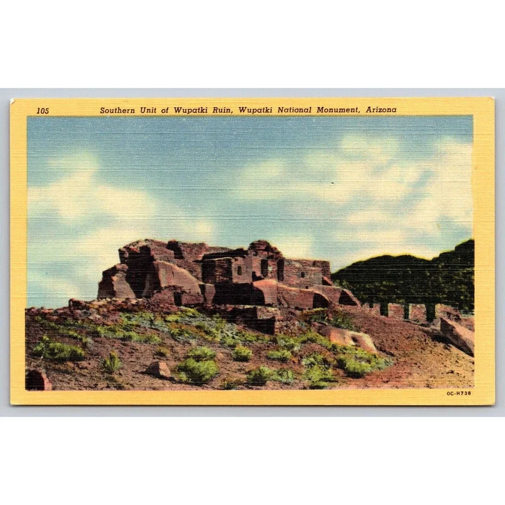 Vtg 1950 Wupatki National Monument Arizona Postcard Southern Unit Ruins Linen